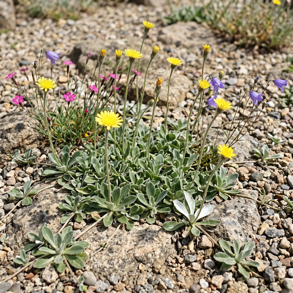 Kleines Habichtskraut (Hieracium pilosella) in Blüte im naturnahen Garten (KI-generiert)