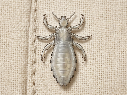 Wszy cielesne (Pediculus humanus corporis) na tkaninie, znacznie powiększone