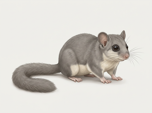 Dormouse (Glis glis) z szarym futrem, dużymi ciemnymi oczami i krzaczastym ogonem