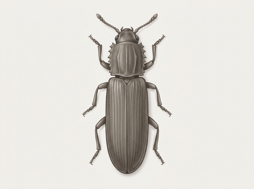 Spichrzel surynamski (Oryzaephilus surinamensis) widziany z góry