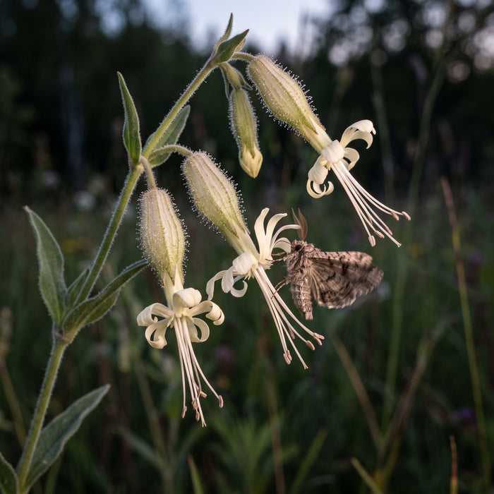 Blüte von Nickendes Leimkraut (Silene nutans) in Nahaufnahme (KI-generiert)