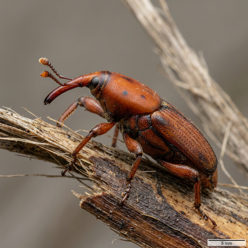 Ryjkowiec palmowy czerwony (Rhynchophorus ferrugineus), ilustracja AI