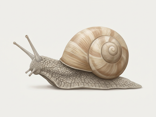 Ślimak rzymski (Helix pomatia) z boku, z dużą, kulistą, jasnobrązową skorupą