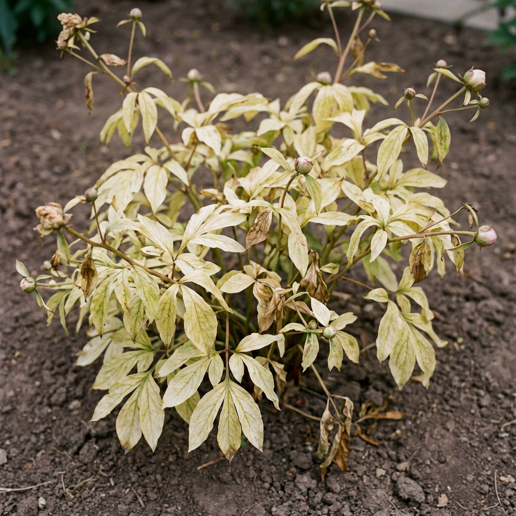 Pfingstrose mit Nährstoffmangel