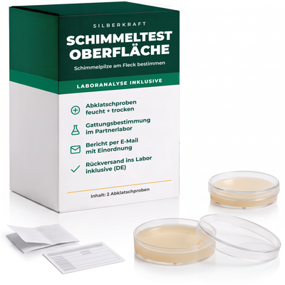 Silberkraft test pleśni na powierzchni z analizą laboratoryjną – próbki odciskowe z podejrzanej plamy