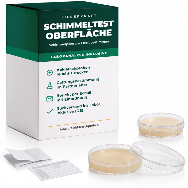 Silberkraft test pleśni na powierzchni z analizą laboratoryjną – próbki odciskowe z podejrzanej plamy
