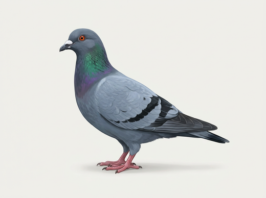 Gołąb miejski (Columba livia f. domowy) z boku, niebieskoszary z dwoma czarnymi paskami na skrzydłach i opalizującą szyją
