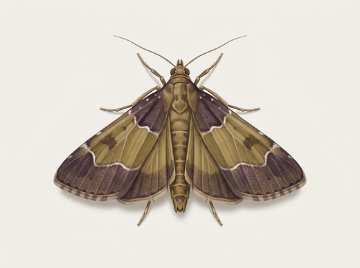 Mącznik (Pyralis farinalis) z trzyczęściowymi przednimi skrzydłami, od góry