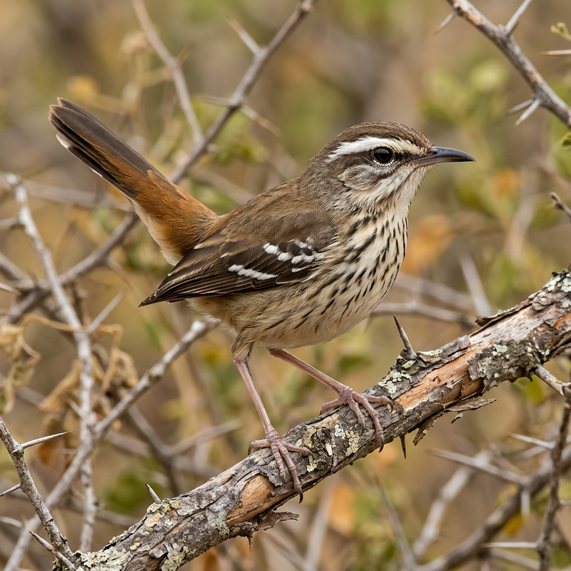 Gajówka białobrewa (Cercotrichas leucophrys), ilustracja AI