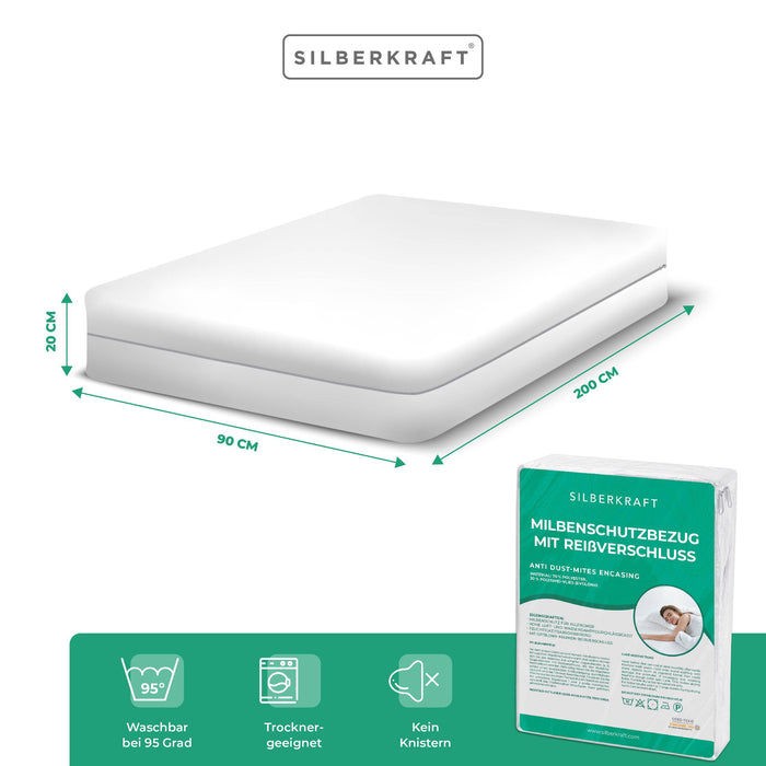 Anti-Milben-Bezug - Matratzenvollschutz mit Reissverschluss - Silberkraft