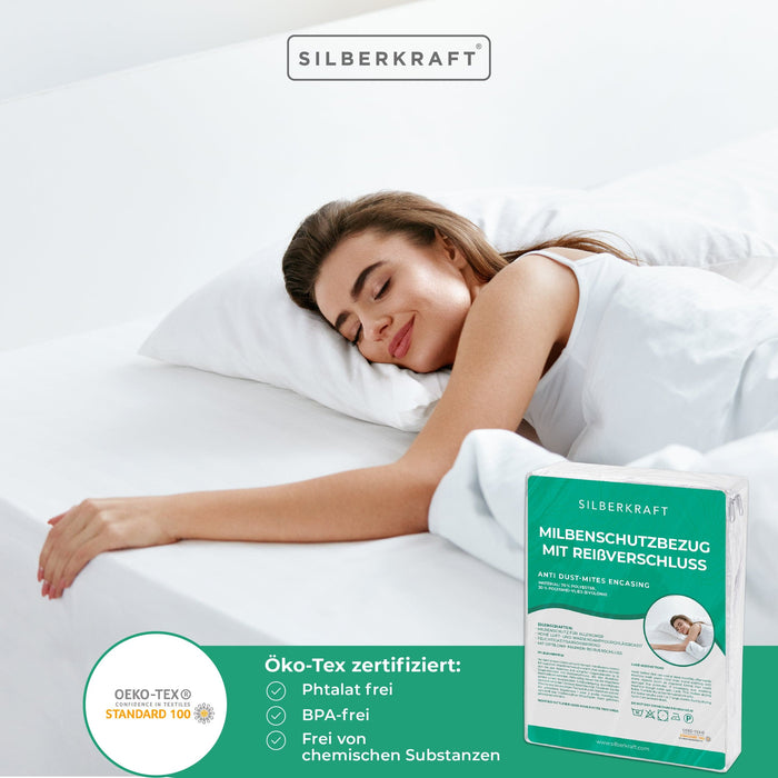 Anti-Milben-Bezug - Matratzenvollschutz mit Reissverschluss - Silberkraft