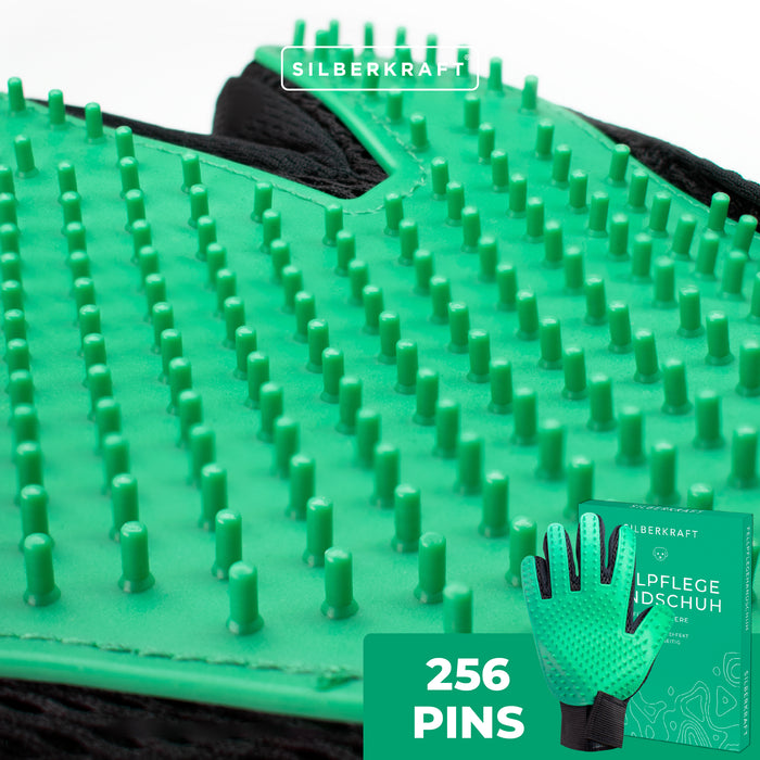 Fellpflegehandschuh für Hund, Katze, Pferd; Kaninchen und anderen Haustieren - Schonende Pflege dank 256 Noppen - Massageeffekt - Einheitsgröße - Egal ob Lang oder Kurzhaar - Silberkraft