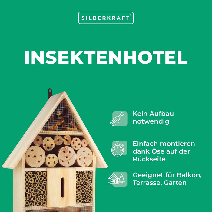 Insektenhotel aus Pinienholz - Unterschlupf für Insekten - 48 x 31 x 10 cm - Silberkraft
