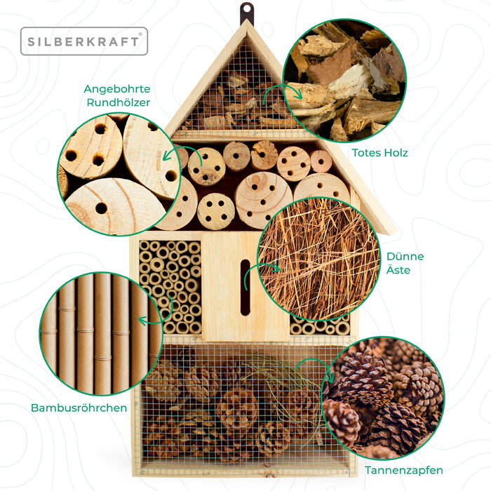 Insektenhotel aus Pinienholz - Unterschlupf für Insekten - 48 x 31 x 10 cm - Silberkraft