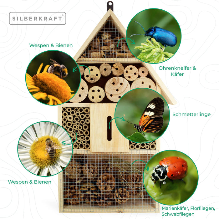 Insektenhotel aus Pinienholz - Unterschlupf für Insekten - 48 x 31 x 10 cm - Silberkraft