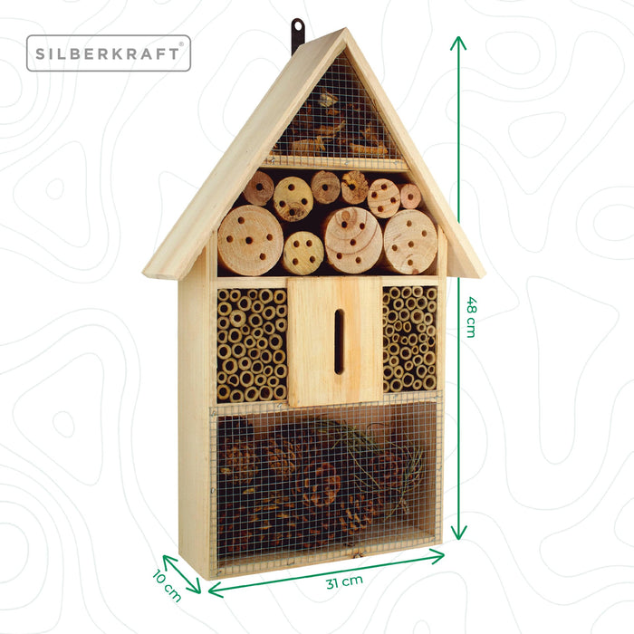 Insektenhotel aus Pinienholz - Unterschlupf für Insekten - 48 x 31 x 10 cm - Silberkraft