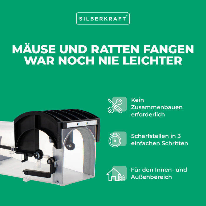 Lebendfalle für Mäuse und Ratten aus Kunststoff - tierfreundliche Alternative zu Schlagfallen und Giftköder - Silberkraft
