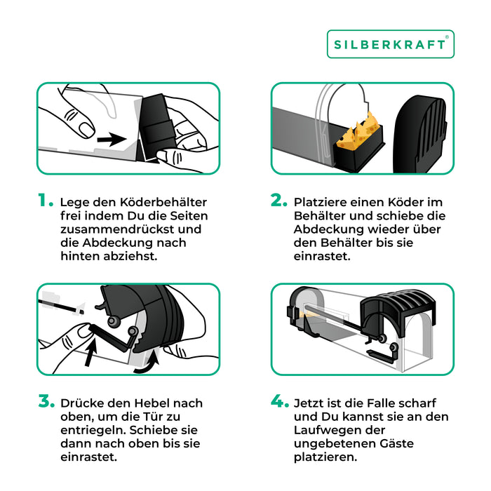 Lebendfalle für Mäuse und Ratten aus Kunststoff - tierfreundliche Alternative zu Schlagfallen und Giftköder - Silberkraft