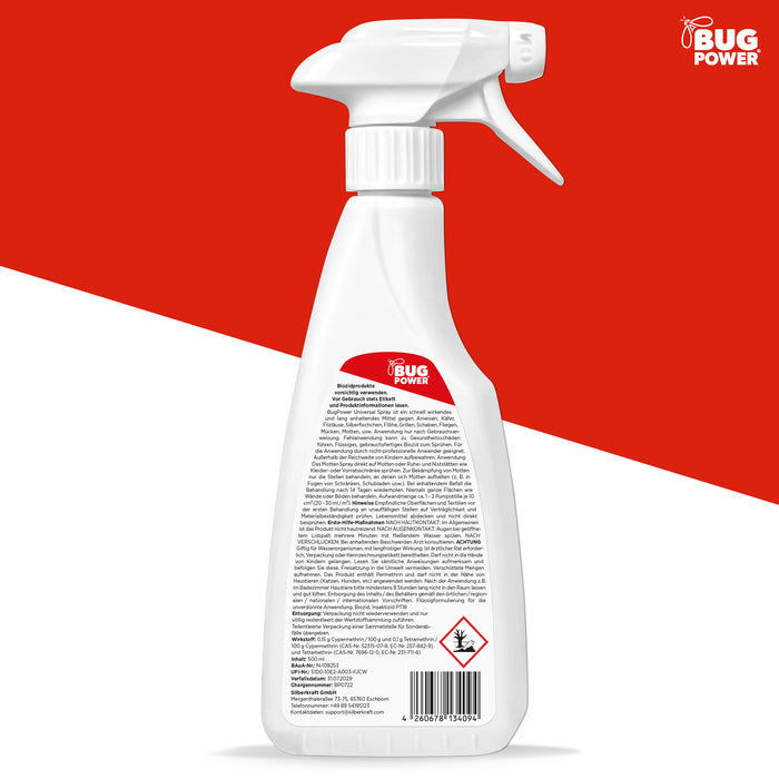 Spray na mole BugPower na mole odzieżowe i spożywcze - z efektem powalającym - srebrna moc