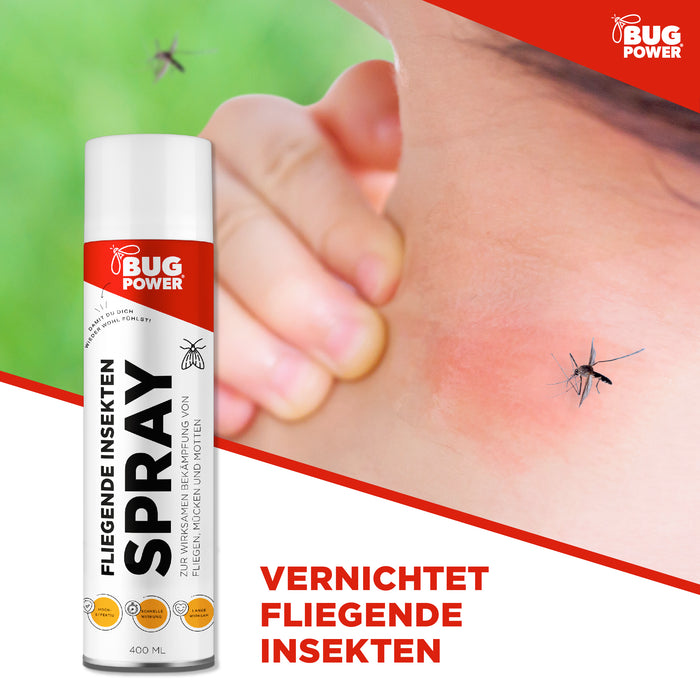 BugPower Spray gegen fliegende Insekten 400 ml - breites Wirkungsspektrum - schnelle Wirkung & mit Knock-Down-Effekt - Silberkraft