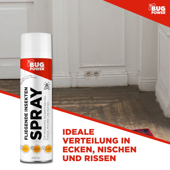 BugPower Spray gegen fliegende Insekten 400 ml - breites Wirkungsspektrum - schnelle Wirkung & mit Knock-Down-Effekt - Silberkraft