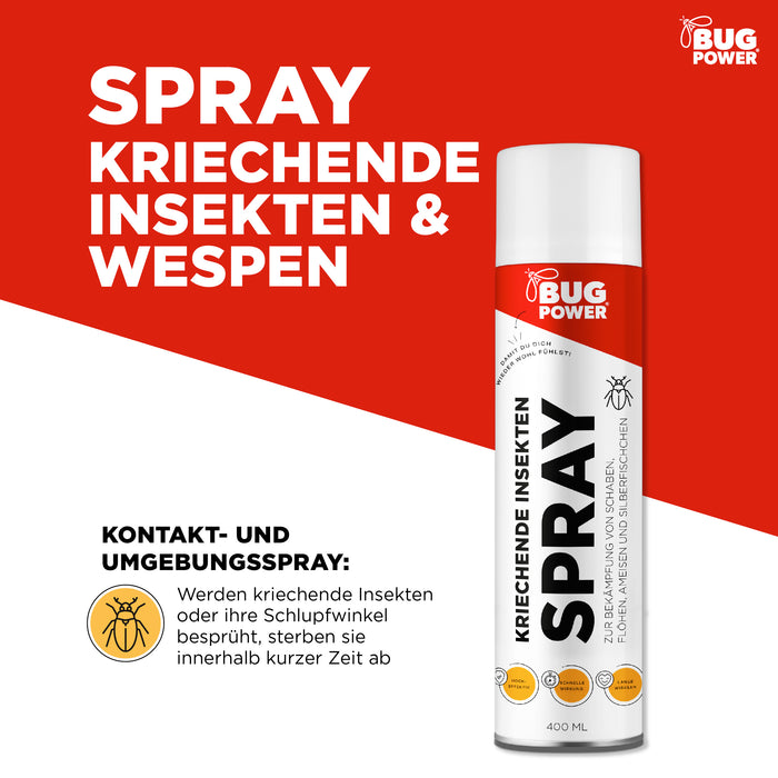 BugPower Spray gegen kriechende Insekten und Wespen 400 ml - breites Wirkungsspektrum - schnelle Wirkung & Knock-Down-Effekt - Silberkraft
